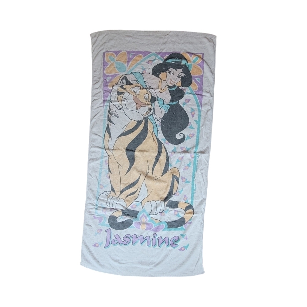 VTG Jasmine Aladdin USA Made Terry Cloth Beach Towel Kids Girls Princess Disney